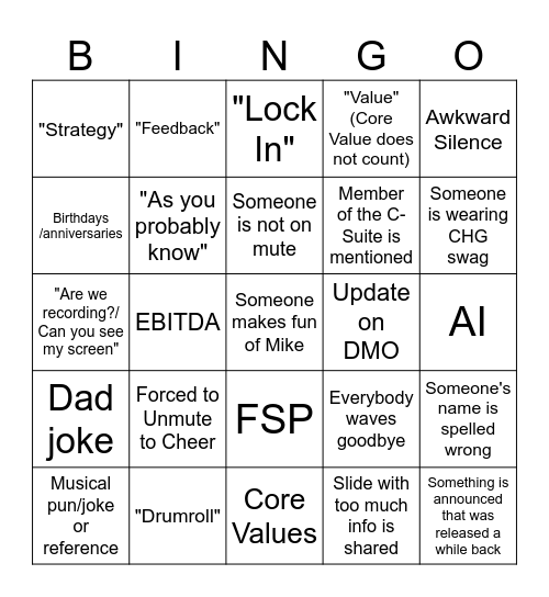 Hairnet Bingo Card