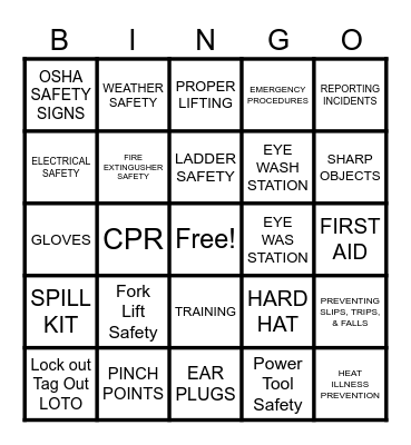 Sunbelt Safety Week Bingo Card