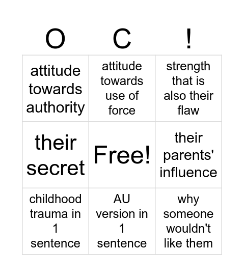 jiuchives' oc discussion bingo! Bingo Card