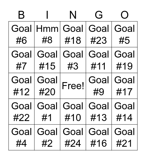 Goal Bingo Card