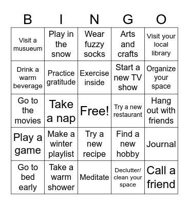 Winter self care Bingo Card