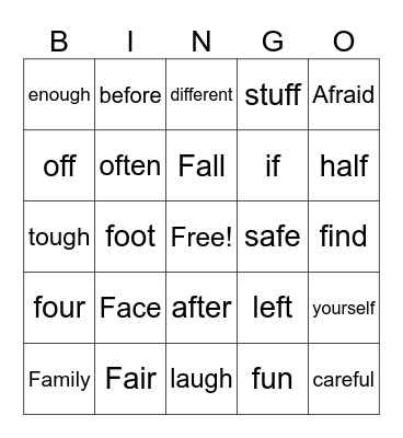 /f/ articulation BINGO Card