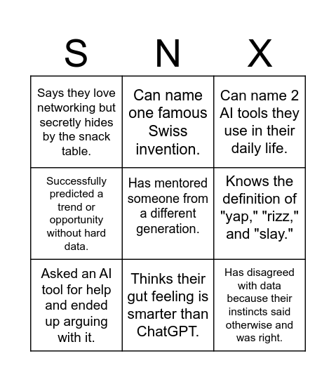 Mentorship Bingo Card