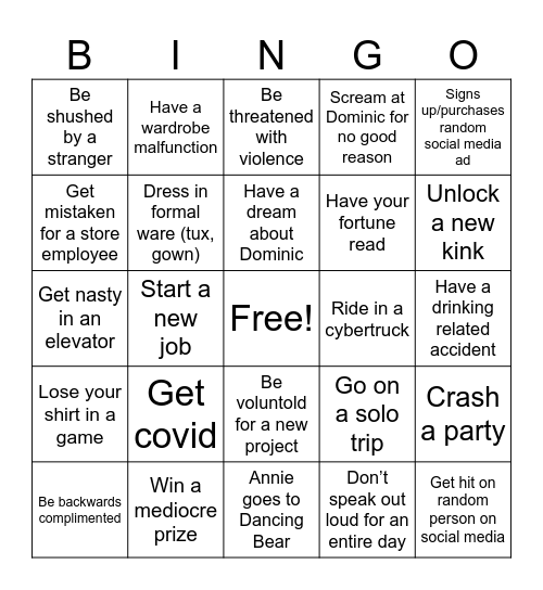 Annie 2025 Bingo Card