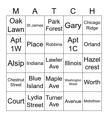 Where we live Bingo Card