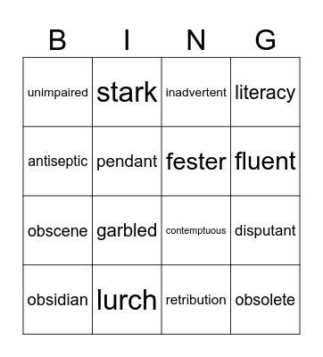 Speech sounds Bingo Card