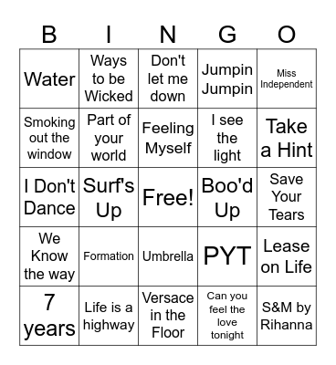 ZaKiyah's Playlist Bingo Card