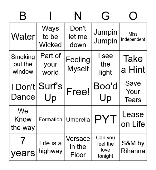 ZaKiyah's Playlist Bingo Card