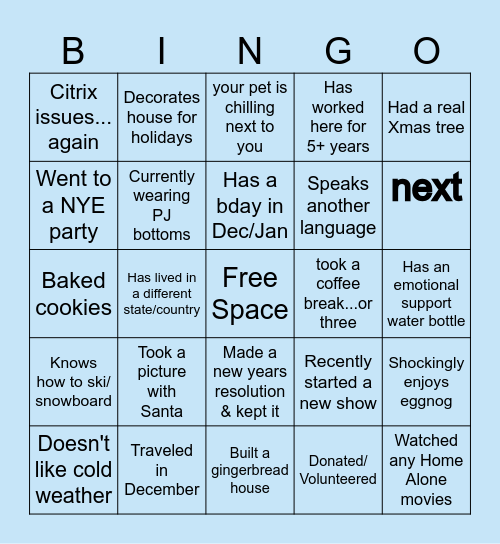 Winter Bingo Card
