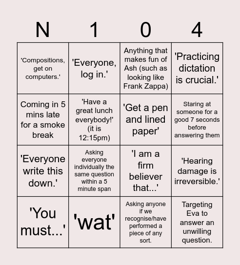 The Kelvin Catalogue Bingo Card