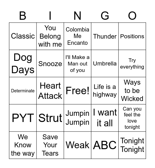 ZaKiyah's Playlist Bingo Card