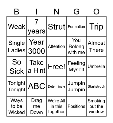 ZaKiyah's Playlist Bingo Card
