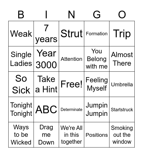 ZaKiyah's Playlist Bingo Card