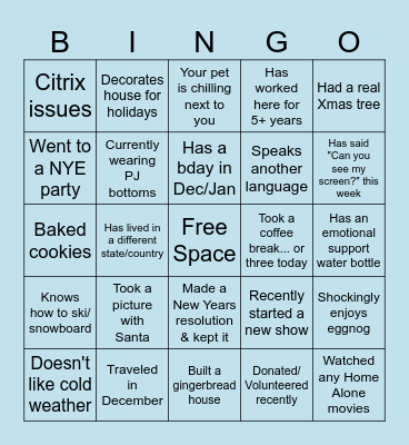 Winter Bingo Card