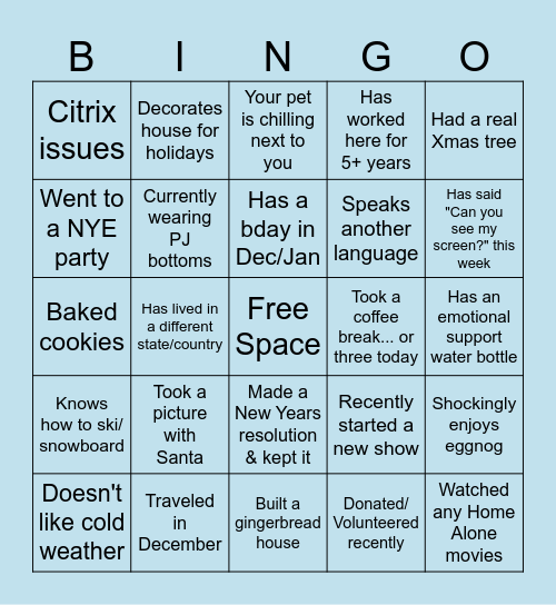 Winter Bingo Card