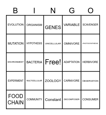 BIOLOGY BINGO Card