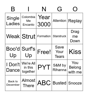 ZaKiyah's Playlist Bingo Card