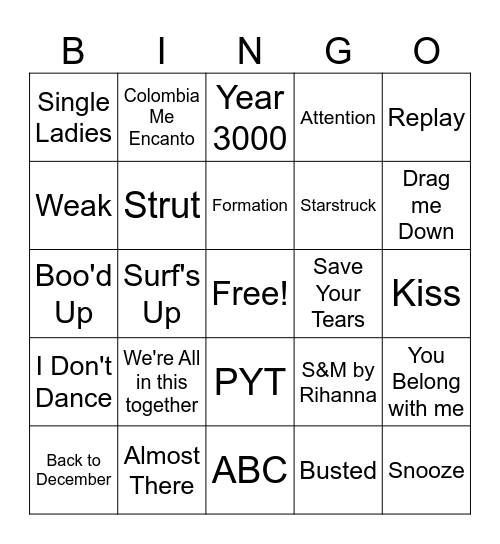 ZaKiyah's Playlist Bingo Card