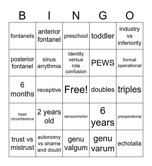 Development Bingo Card