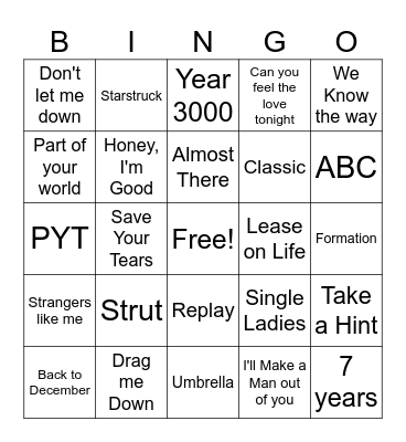 ZaKiyah's Playlist Bingo Card