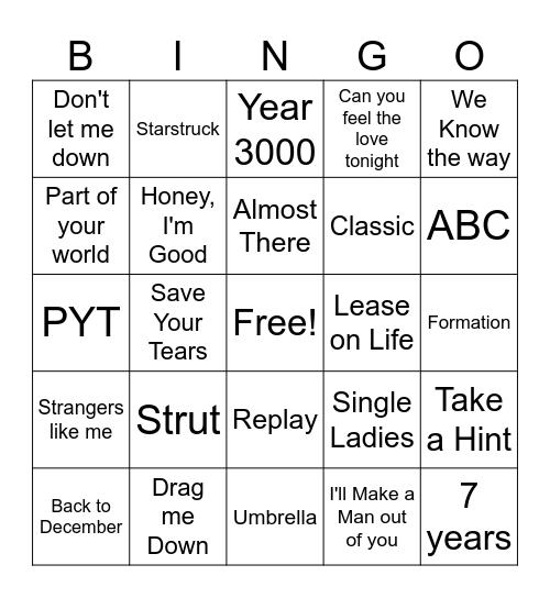 ZaKiyah's Playlist Bingo Card