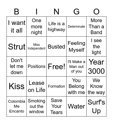 ZaKiyah's Playlist Bingo Card