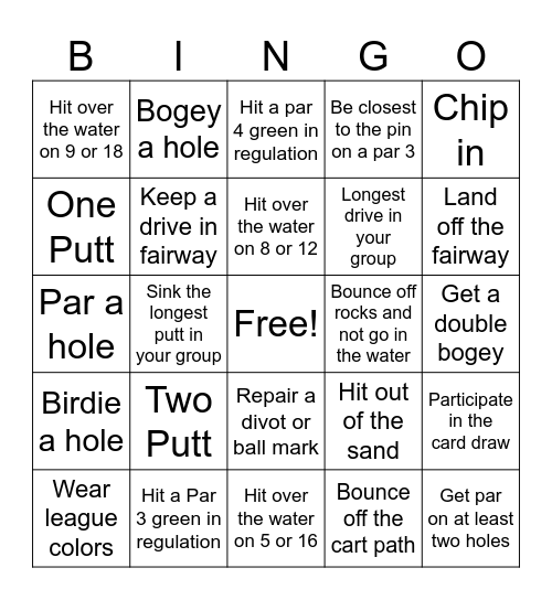 Nine Hole Bingo Card