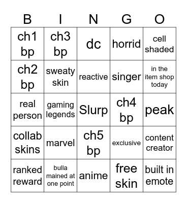 fortnite poio Bingo Card