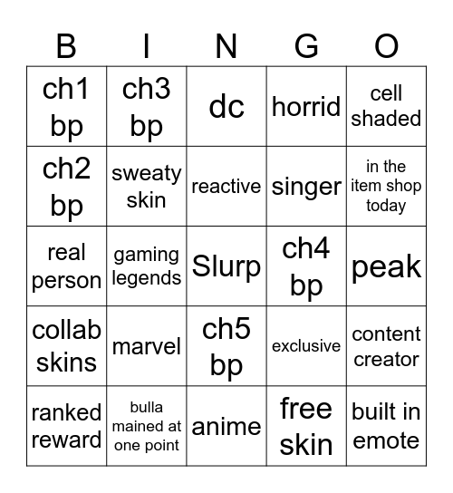 fortnite poio Bingo Card