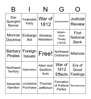 Early Republic Bingo Card
