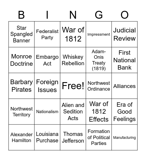 Early Republic Bingo Card