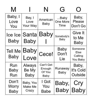 Baby Mingo Bingo Card