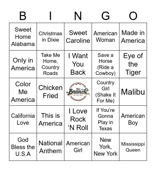Songs About the U.S.A. Bingo Card