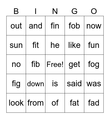 /f/ Bingo Card