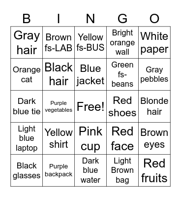 Unit 4 Review: Colors Bingo Card