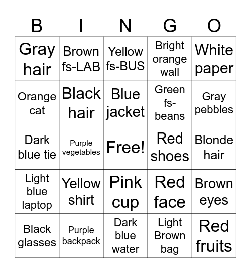Unit 4 Review: Colors Bingo Card