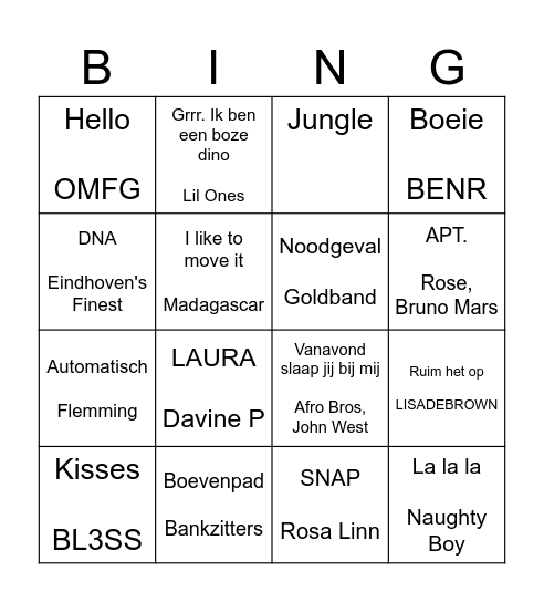 Lauren's Muziek Bingo Card