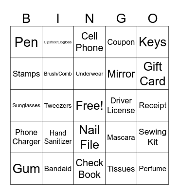 Whats in your purse? Bingo Card