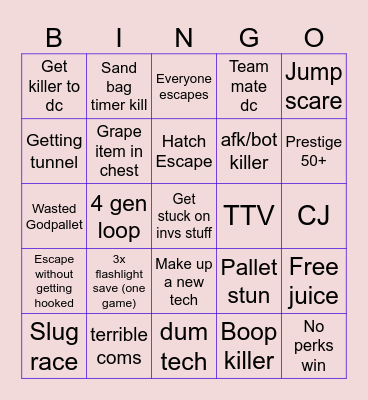 DEAD BY DAYLIGHT Bingo Card
