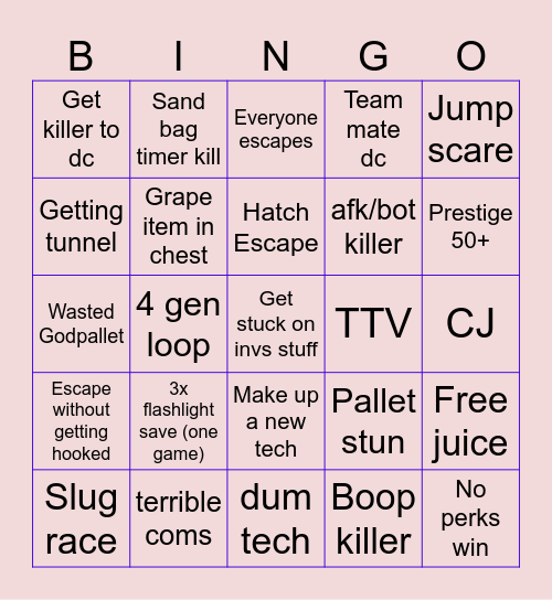 DEAD BY DAYLIGHT Bingo Card