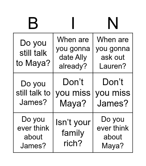 Questions Annalise Already Knows the Answer to Bingo Card