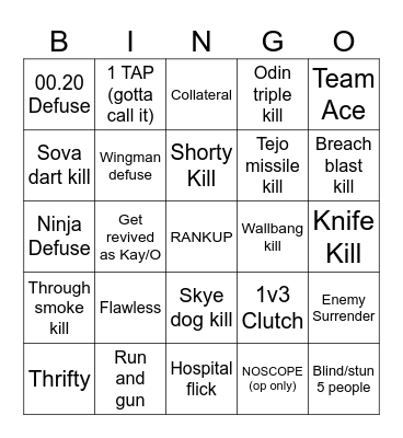 Valorant Bingo Card