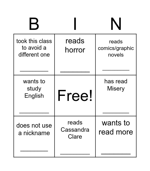 Untitled Bingo Card