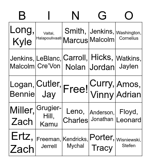 PIG SKIN 2016 Bingo Card