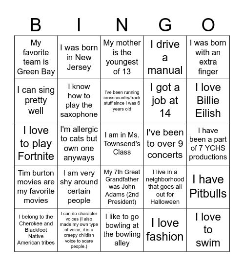 Theatre One BINGO Card
