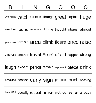 Fourth Grade Vocabulary/ 1st half Bingo Card