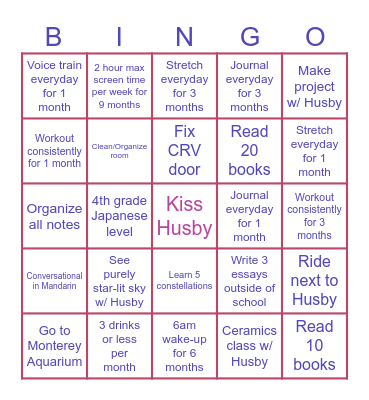 2025 Goals Bingo Card