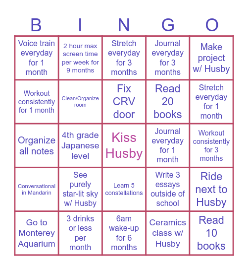 2025 Goals Bingo Card