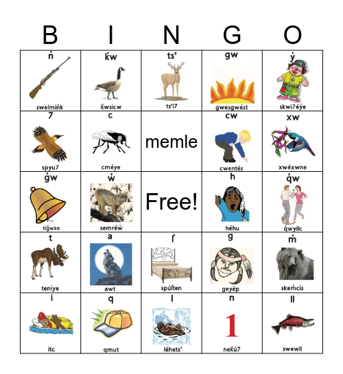 secwepemcstin alphabet Bingo Card