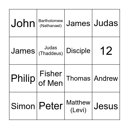 12 Disciples Bingo Card